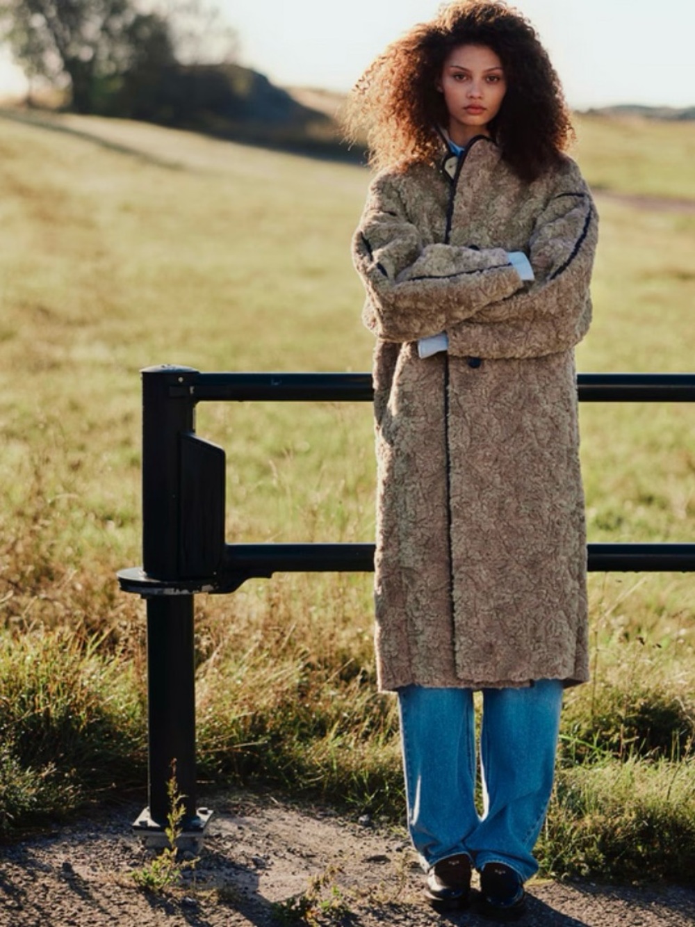 H&M Teddy Fleece Long Coat Beige Women’s Size Small